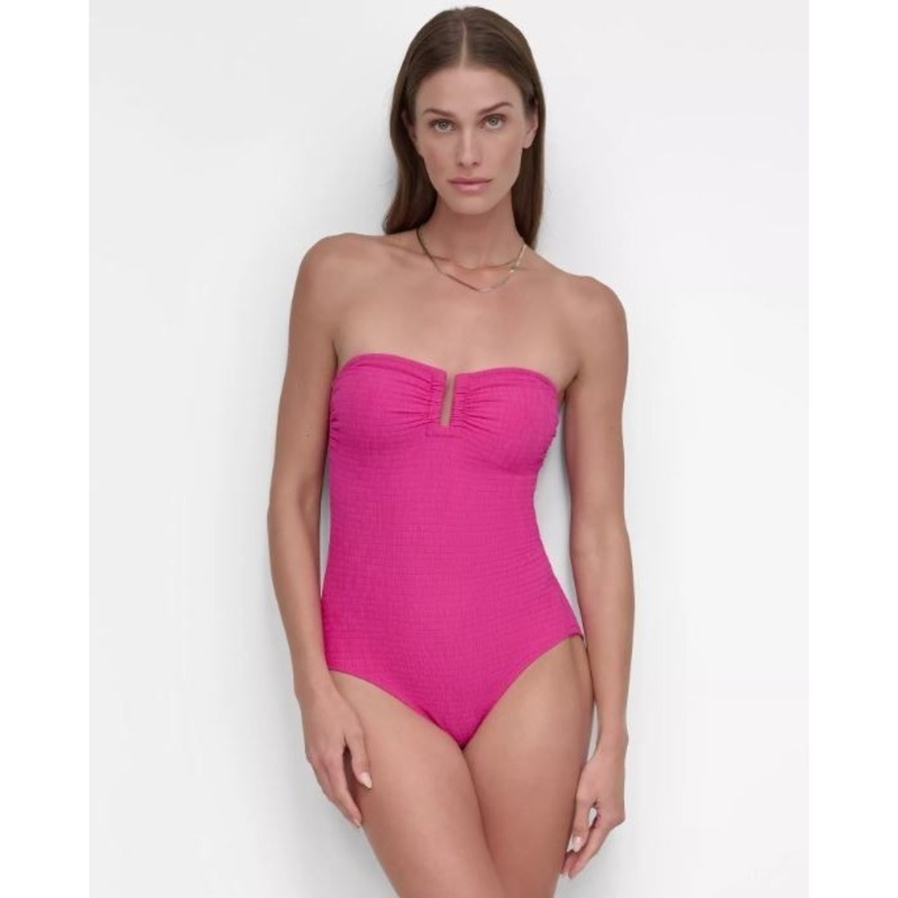 DKNY Women's Textured One-Piece Piece Strapless Swimsuit in‎ Wildberry Pink XL